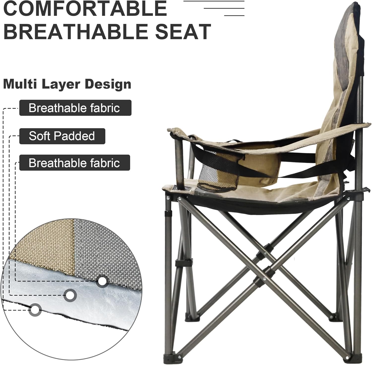 Folding Camping Chair:Oversized Portable Lawn Chairs for Adults,Outdoor Heavy Duty Padded Seats,Support 350 LBS,for Camp,Travel & Picnic - Image 6