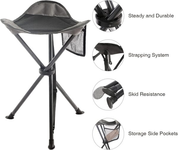 PORTAL Tall Folding Tripod Stool for Outdoor Camping Walking Hunting Hiking Fishing Travel, Support 225 lbs - Image 4
