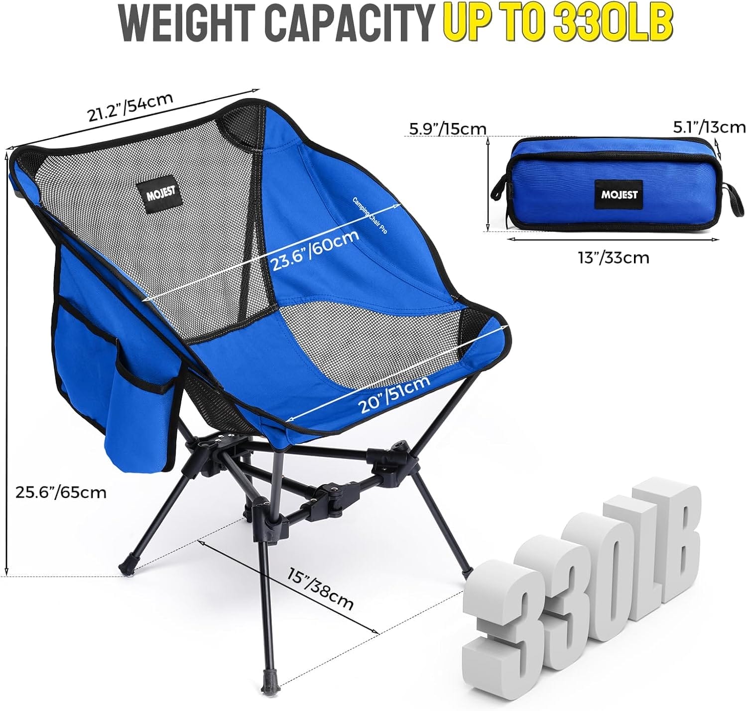 Portable Camping Chair – Compact Lightweight Folding Chair for Adults, Supports 330 lbs – Ideal for Backpacking Hiking, Fishing, Beach, Picnic & Lawn (Blue) - Image 2