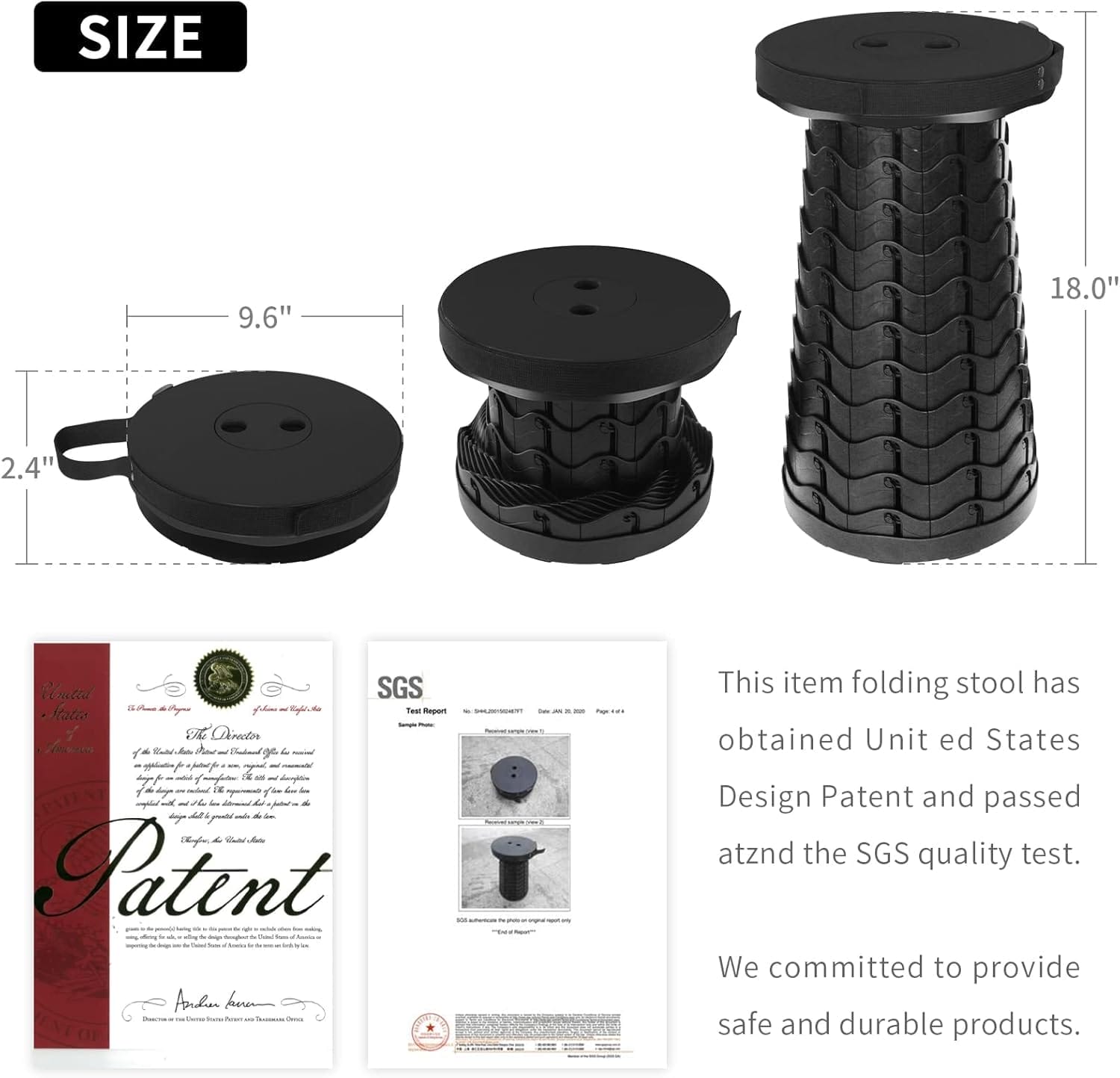 Aihoye Portable Collapsible Stool， Folding Telescoping Stool with Load Capacity 400lbs，Portable Collapsible Stool for Adults，Portable Collapsible Chair for Camping Fishing Hiking Travel BBQ(Black) - Image 2