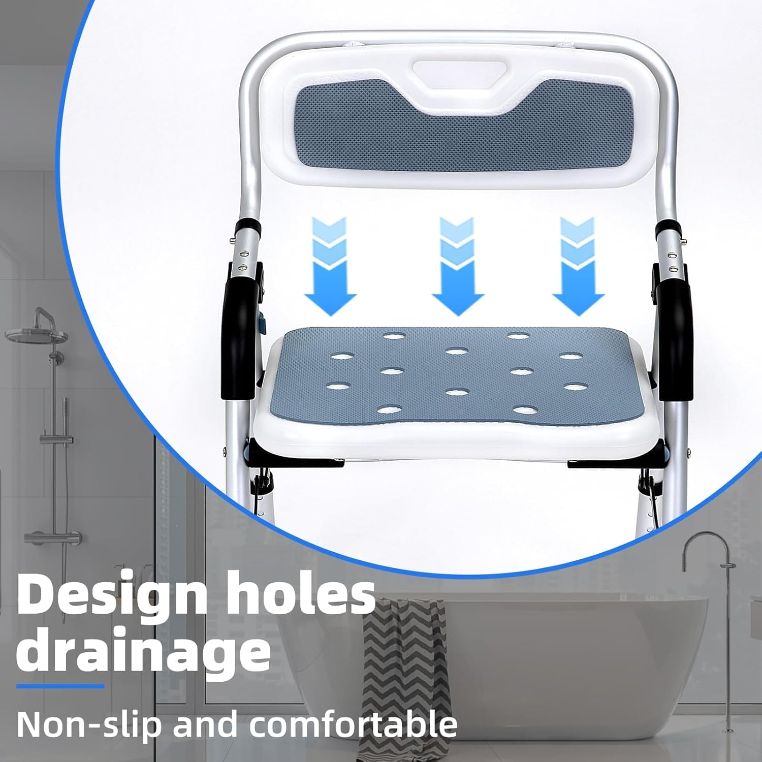 Shower Chair for Inside Shower,Foldable Shower Chair for Elderly and Disabled, Adjustable Height Chairs with Padded Arms and Back for Bathroom,Compact and Comfortable,350 lbs Capacity (Regular) - Image 6