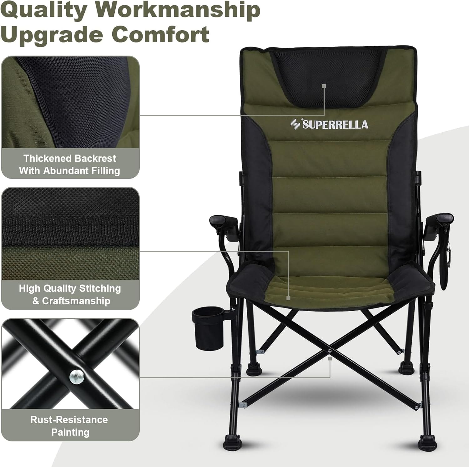 Supperella Movable Backrest Camping Chair for Adults with Cup Holder Folding Lawn Chairs for Outdoor Activities, Sports, Travel & Picnic - Image 5