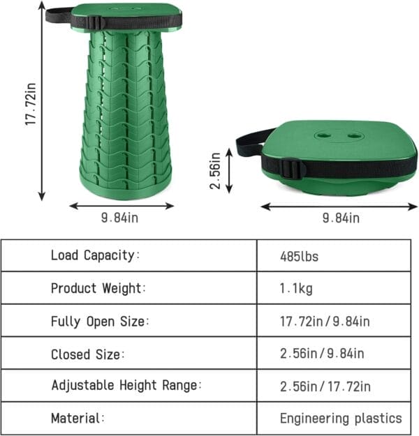 Upgraded Square Folding Stool, Max Load Capacity 485lbs, Portable Collapsible Stool Seat, Telescoping Foldable Stool,Retractable Stool for Adult Camping Fishing Outdoor BBQ - Image 3