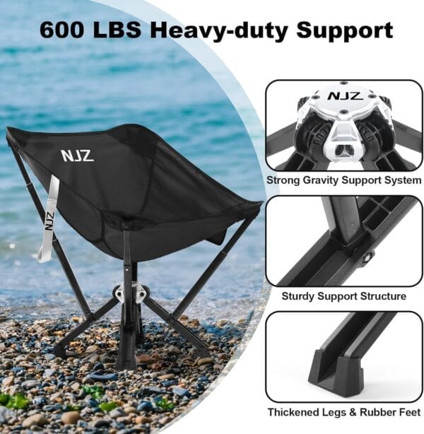 Folding Camping Chairs for Adults - 600 LBS Capacity Sturdy Camping Folding Chair, Portable Chair with Quick Setup & Carry Bag - Compact Camp Chair for Outdoor Adventures - Black - Image 6