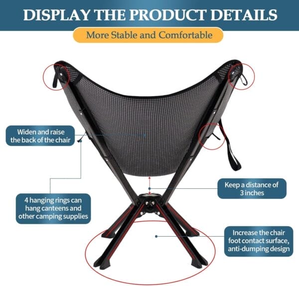 Portable Chair with Carry Bag - Durable and Ultra-Light Folding Chair for Camping - Supports 300 Lbs - Perfect for Outdoor Adventures - Image 3