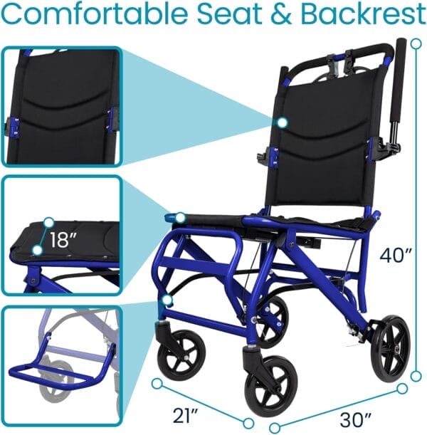 Vive Mobility Ultra-Lightweight Transport Wheelchair for Adults - Foldable, Portable Transfer Wheel Chair for Easy Travel - Narrow, Light Weight, Folding, Collapsible - Image 5