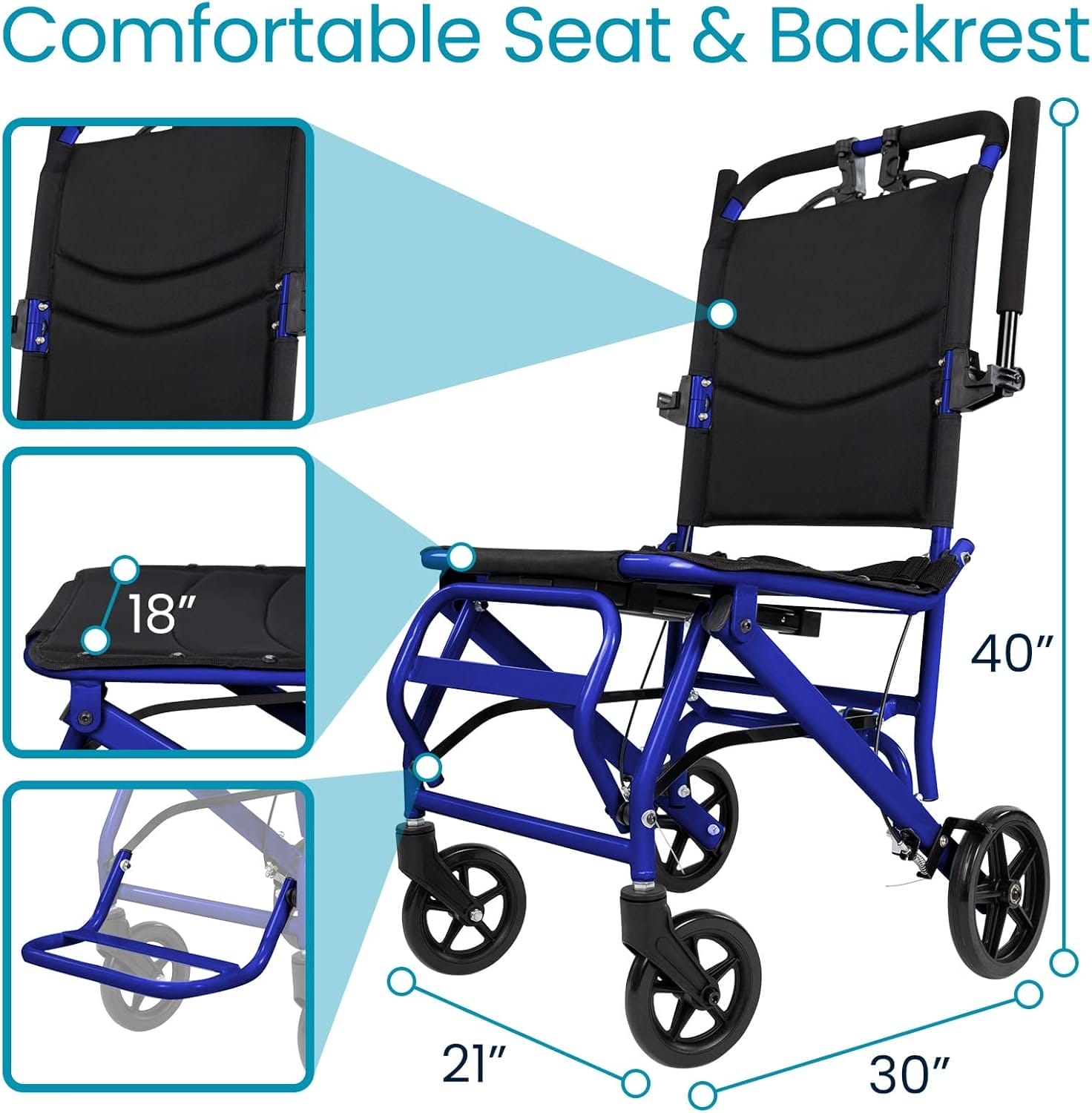 Vive Mobility Ultra-Lightweight Transport Wheelchair for Adults - Foldable, Portable Transfer Wheel Chair for Easy Travel - Narrow, Light Weight, Folding, Collapsible - Image 5