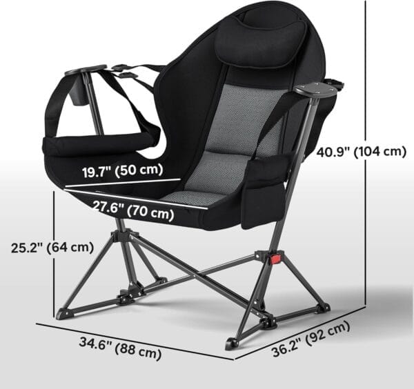 Outsunny Double Hammock Camping Chair, Adjustable Back Folding Rocking Chair Swinging Hammock Chair with Cup Holder, Headrest and Padded Seat for Travel Sports Concerts Lawn Backyard, Black - Image 3