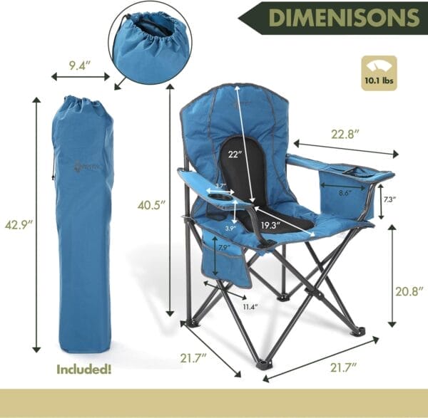 ARROWHEAD OUTDOOR Portable Folding Camping Quad Chair w/ 4-Can Cooler, Cup-Holder, Heavy-Duty Carrying Bag w/Easy Carry Shoulder Strap, Padded Armrests, Supports up to 330lbs, USA-Based Support - Image 6