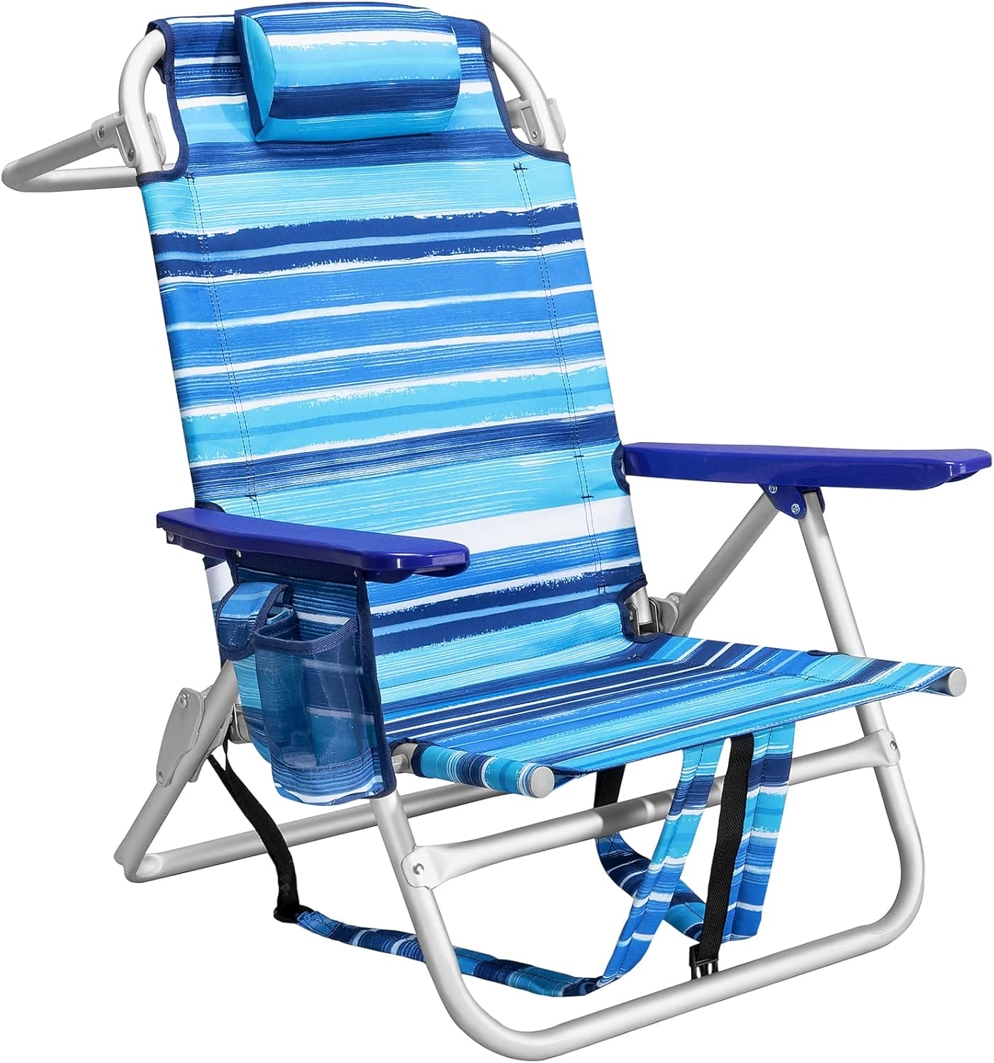 LEMBERI Backpack Beach Chairs for Adults,1/2 Pack Folding Heavy Duty Camping Chair with Large Pockets and Cup Holder,Adjustable high Beach Lounge Chairs with Towel Rack for Outdoor,Travel (1, Blue)