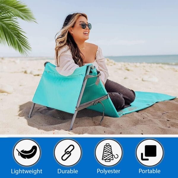 Portable Beach Mat Lounge Chair and Tote (Plain Blue) - Image 10