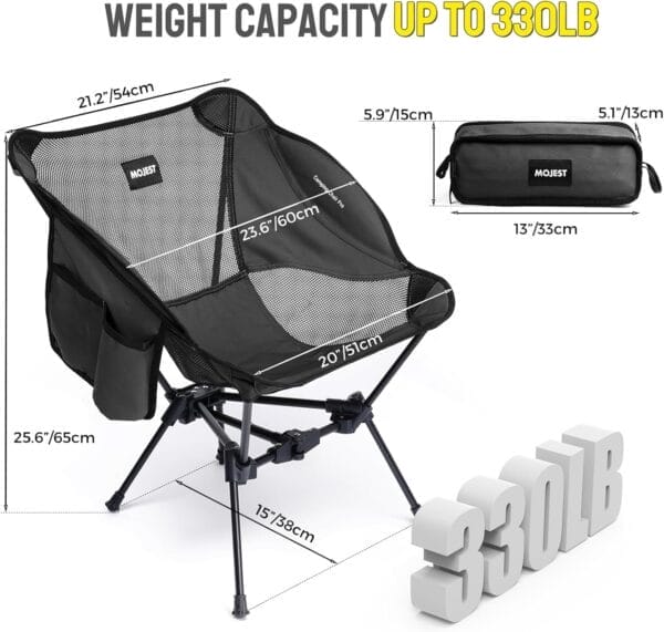 Portable Camping Chair – Lightweight, Compact & Heavy-Duty Folding Chair for Adults, Supports 330 lbs – Ideal for Backpacking Hiking, Fishing, Beach, Picnic & Lawn (Black) - Image 2