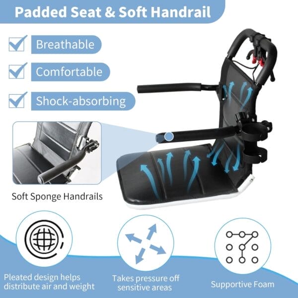 Lightweight Transport Wheelchair with Telescopic Handle, Folding Travel Wheelchairs for Adults Seniors Kids, Portable Padded Transport Chair with Travel Bag, Support 200lbs - Image 7