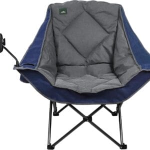 Oversized Foldable Camping Chair with Cell Phone Holder,Outdoor Padded Lawn Chair w/Cup Holder,Carry Bag for Beach, Hiking, and Picnics,Heavy-Duty 300-lbs Capacity, Blue