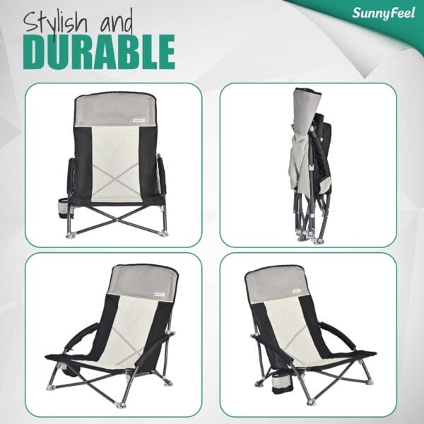 SUNNYFEEL Folding Low Camping Beach Chair 2 Pack, Lightweight Portable Lawn Chair with Mesh Back, Cup Holder for Outdoor/Travel/Picnic/Concert, Foldable Camp Backpack Chair with Carry Bag - Image 7