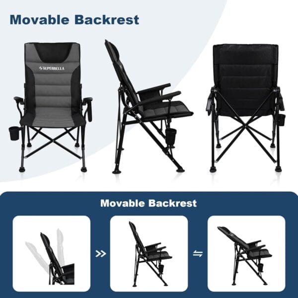 Supperella Movable Backrest Camping Chair for Adults with Cup Holder Folding Lawn Chairs for Outdoor Activities, Sports, Travel & Picnic - Image 6