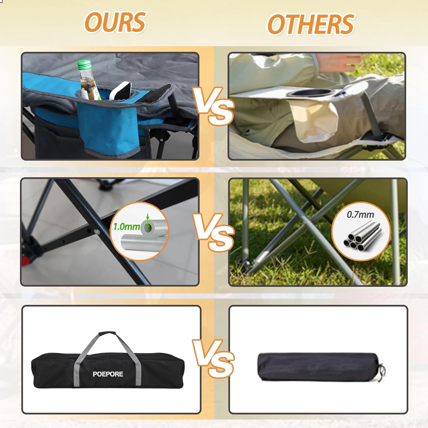 Reclining Camping Chair with Removable Footrest Lounge Chair with Headrest, Cotton Cushion, Portable Adjustable Folding Chairs for Adults Blue - Image 5