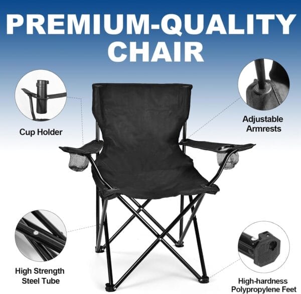 2 Pack Lightweight Camping Chairs for Adults & Teens, 250LBS Capacity Foldable Portable Chairs with Carry Bag, Compact Design for Camping, Beach, Picnics, and Outdoor Events - Image 6