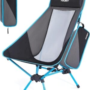 TOURIT Portable Folding Camping Backpack Chair with Head Support, High Back Stable Compact Outdoor Chair for Beach Picnic Travel Hiking, Supports 380 Lbs, Black