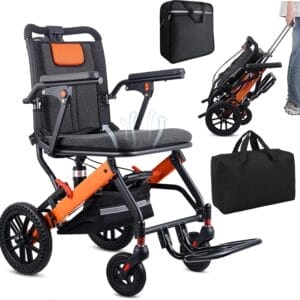 Upgraded Transport Wheelchair, Come with Telescopic Handle and Three Bags, Wheelchairs for Adults, Lightweight Transport Wheelchair, with Safety Belt