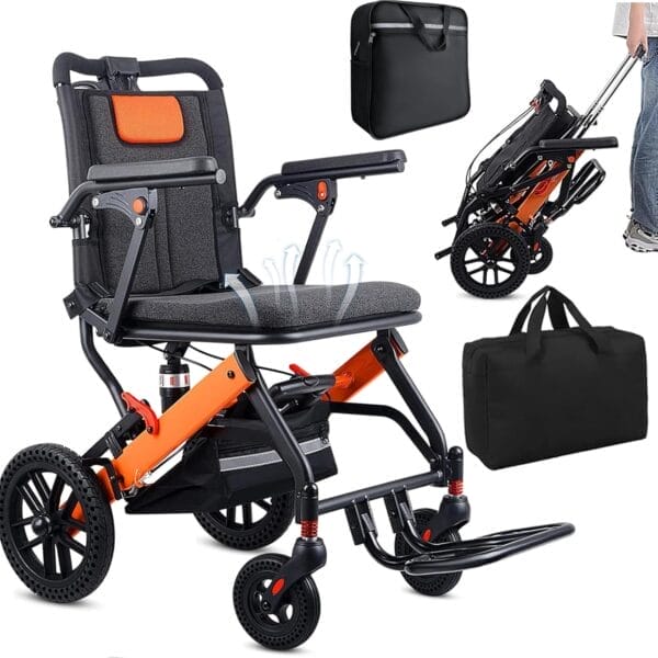 Upgraded Transport Wheelchair, Come with Telescopic Handle and Three Bags, Wheelchairs for Adults, Lightweight Transport Wheelchair, with Safety Belt