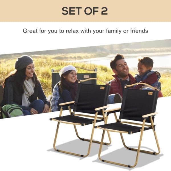 Outsunny 2 Pack Folding Camping Chair, Lightweight & Portable Beach Chairs Armchairs, Perfect for Festivals, Fishing, Picnic and Hiking, Black - Image 4