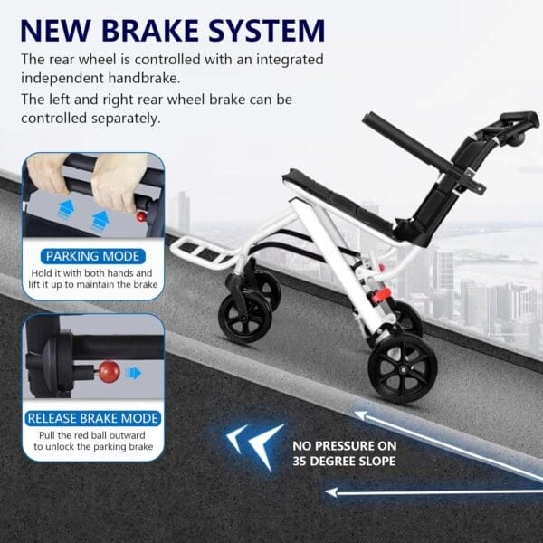 Folding Wheelchair, Portable Transit Travel Chair for Adults, Lightweight Transport Wheelchair with Adjustable Safety Strap Aluminum Frame PU Wheels, Ergonomic Design, for Adults and Seniors - Image 6