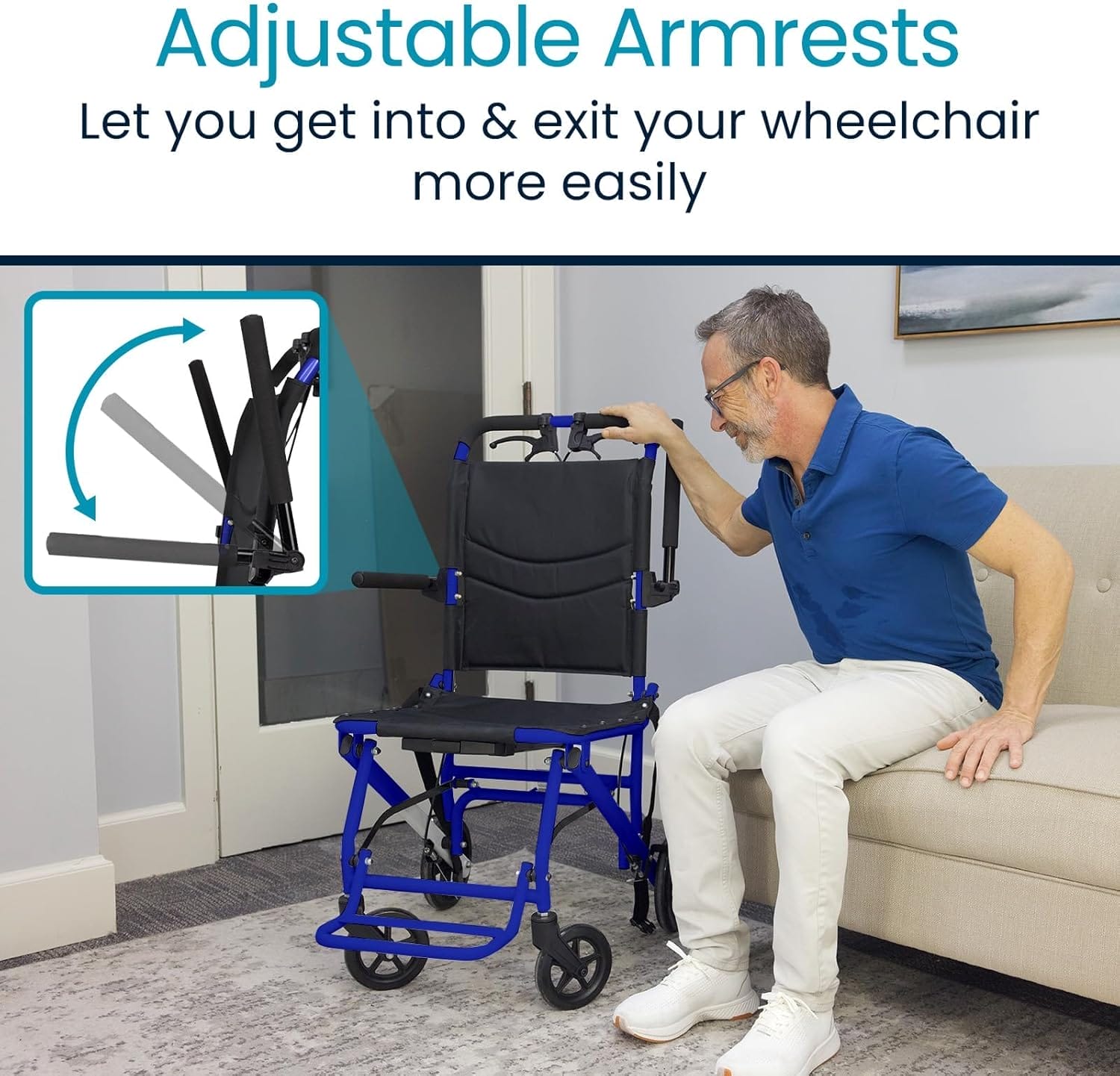 Vive Mobility Ultra-Lightweight Transport Wheelchair for Adults - Foldable, Portable Transfer Wheel Chair for Easy Travel - Narrow, Light Weight, Folding, Collapsible - Image 6