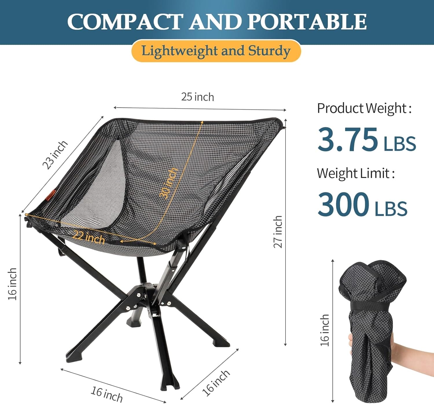 Portable Chair with Carry Bag - Durable and Ultra-Light Folding Chair for Camping - Supports 300 Lbs - Perfect for Outdoor Adventures - Image 2