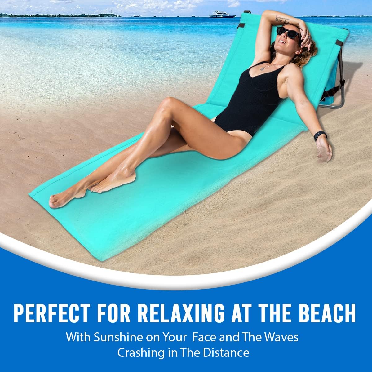 Portable Beach Mat Lounge Chair and Tote (Plain Blue) - Image 9