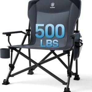 EVER ADVANCED Oversized Folding Camping Chair for Adults, Heavy Duty Lawn Chair with Side Pockets, Portable Collapsible Quad Chair for Outside, Support Up to 500lbs