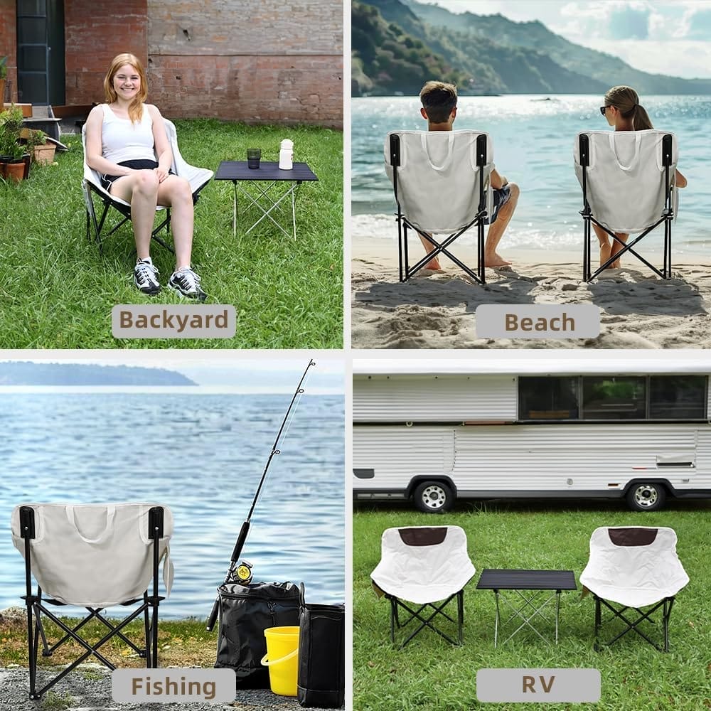 Folding Camping Chair Set of 3,Lightweight Camp Chairs with Table,Large Lawn Chair Portable for Adults Hiking,Fishing,Beach,Picnic,Patio,Travel,Carry Bag(L) - Image 3