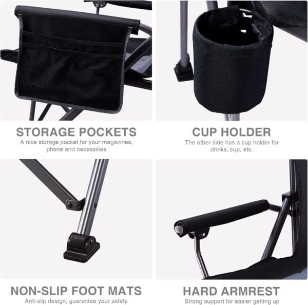 EVER ADVANCED Oversized Folding Camping Chair for Adults, Heavy Duty Lawn Chair with Side Pockets, Portable Collapsible Quad Chair for Outside, Support Up to 500lbs - Image 7