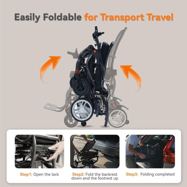 30lbs Carbon Fiber Electric Wheelchair for Adults, 15 Miles Ultra Lightweight Foldable Motorized Wheelchair,Intelligent Travel Power Wheelchair, Portable Airline Approved,Black - Image 8