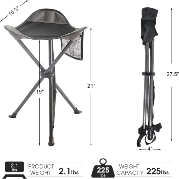 PORTAL Tall Folding Tripod Stool for Outdoor Camping Walking Hunting Hiking Fishing Travel, Support 225 lbs - Image 3