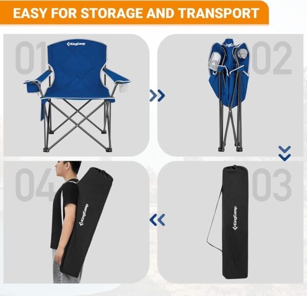 KingCamp Portable Folding Camping Quad Chair, Oversized Fully Cushioned Seat with Side Pocket and Cup Holder, for Tailgates, Beach, Lawn - Image 6