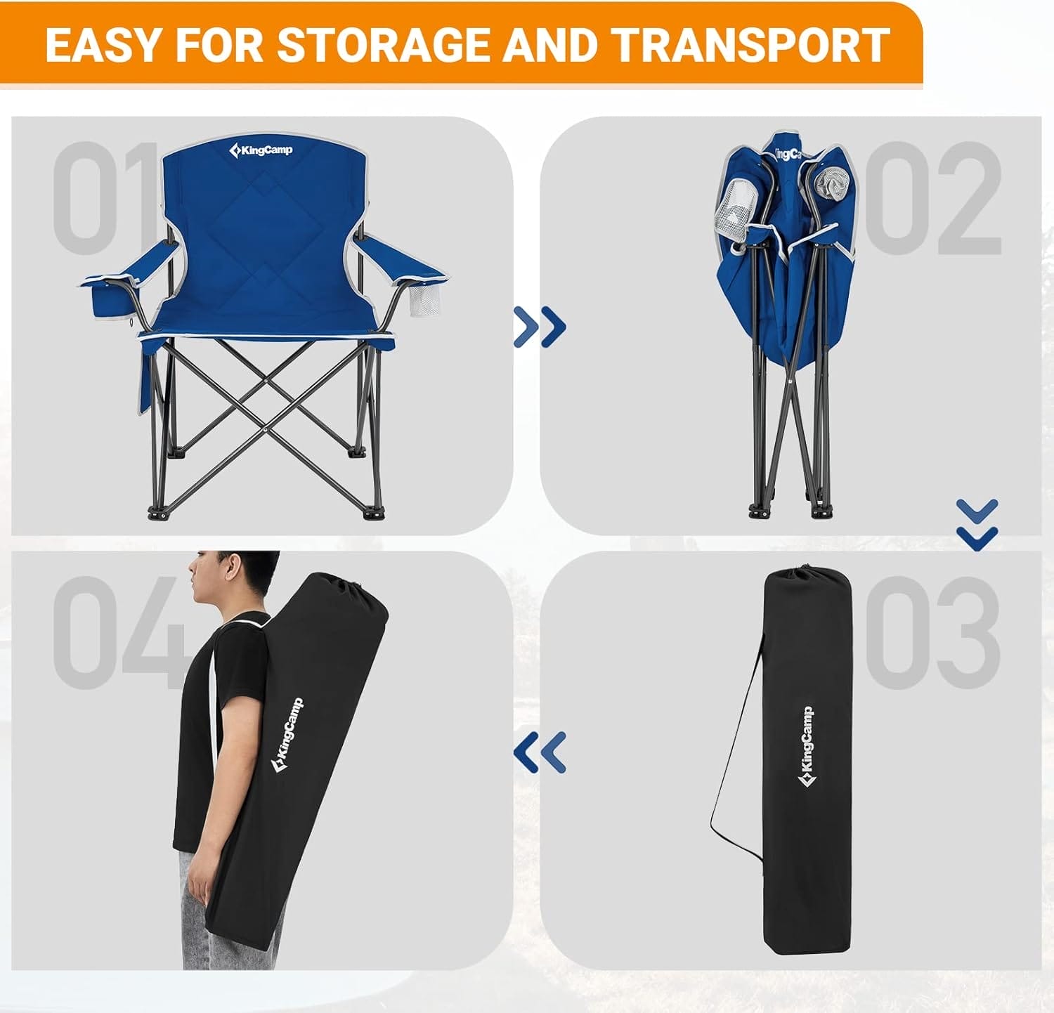 KingCamp Portable Folding Camping Quad Chair, Oversized Fully Cushioned Seat with Side Pocket and Cup Holder, for Tailgates, Beach, Lawn - Image 6