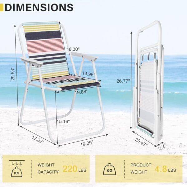 Outvita Lightweight Folding Beach Chair, Portable Arm Chair with High Strength Cleanable Fabric for Sand Camping Lawn Concert Travel Festival Blue,Heavy Duty Supports 220lbs - Image 3