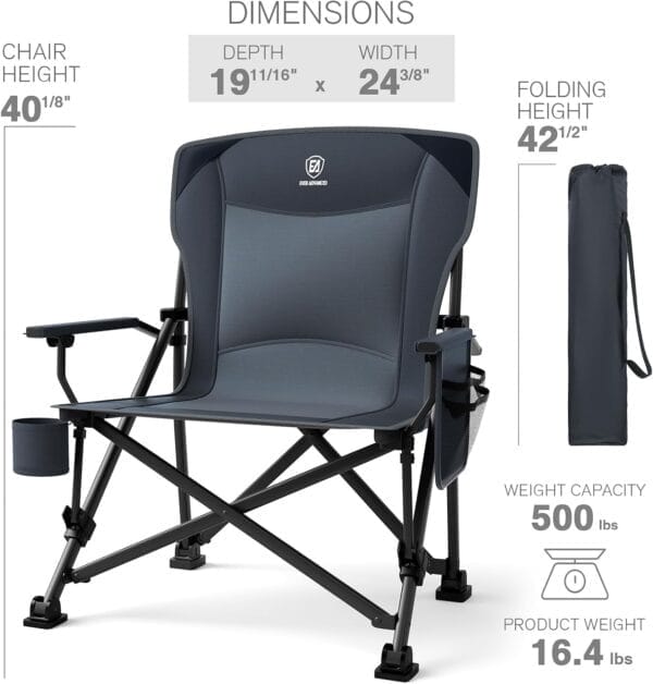 EVER ADVANCED Oversized Folding Camping Chair for Adults, Heavy Duty Lawn Chair with Side Pockets, Portable Collapsible Quad Chair for Outside, Support Up to 500lbs - Image 8