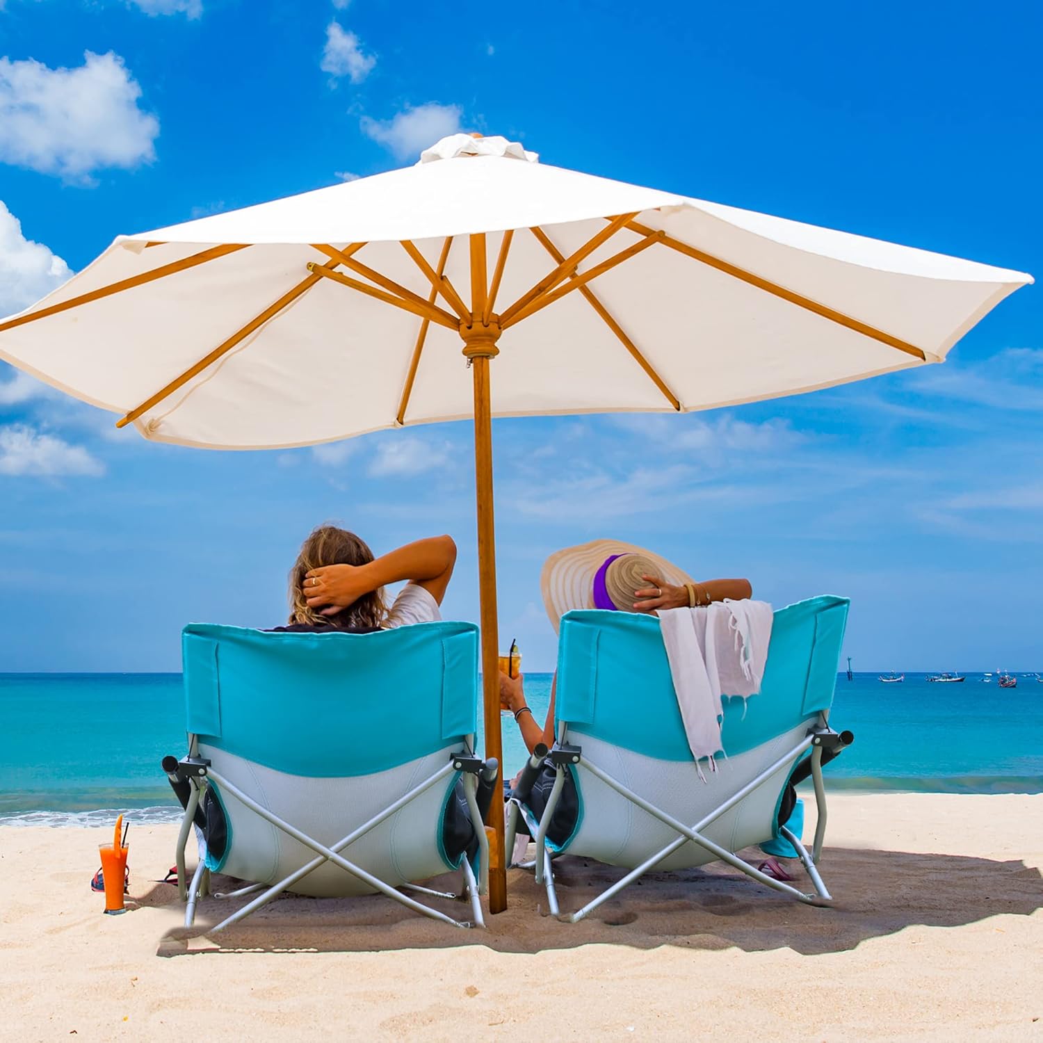 HAUSHOF Low Beach Chair, Mesh Back Folding Chair, Lightweight Low Seat Camping Chairs with Cup Holder, Carry Bag, Padded Armrest, for Outdoor Beach Lawn Camping Picnic Festival - Image 3