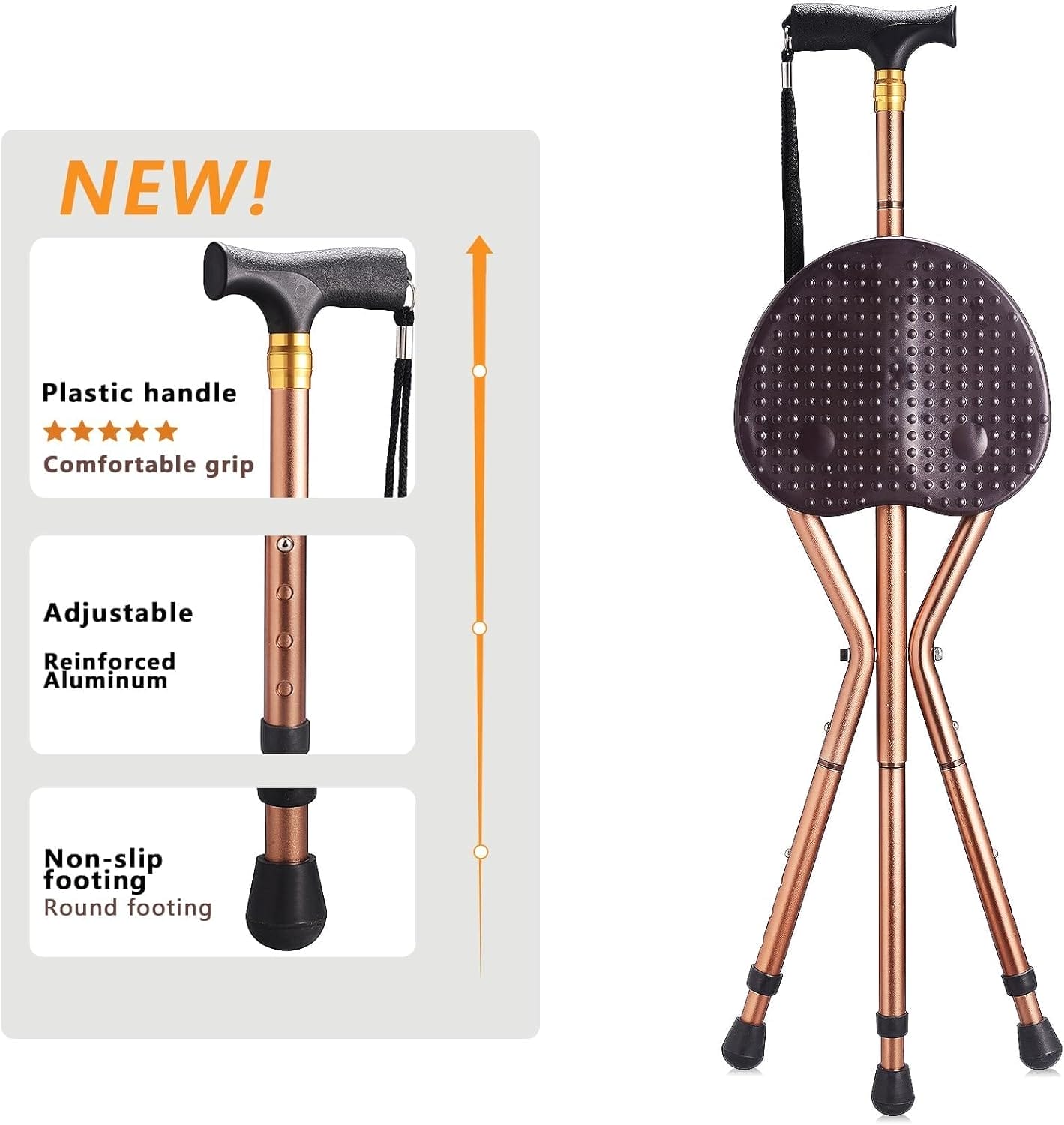 Walking Cane with seat,Cane with seat ,High Load Capacityfor Waiting,queuing, Traveling, Women and Men The Elderly,Cane Chair - Image 6