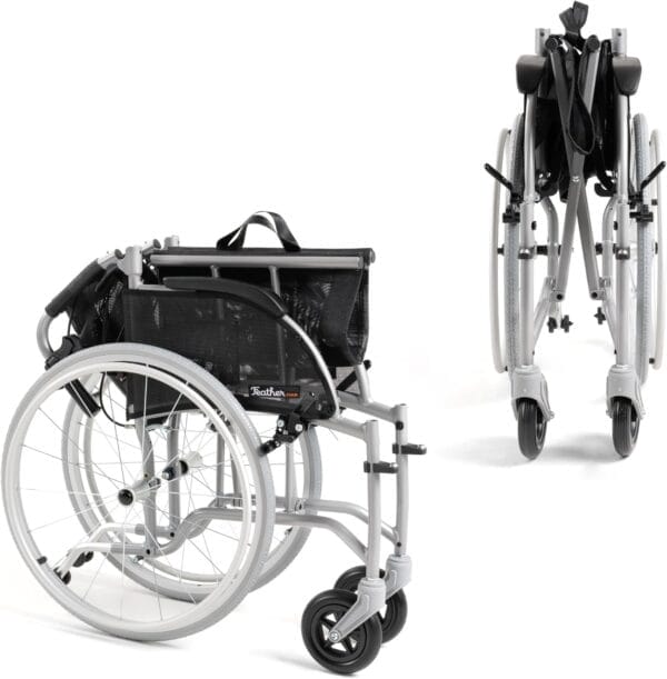 Feather Mobility - Red Cushion 13.5lb Silver Frame Lightweight Folding Wheelchair - Seat Width 18" with Swingaway Legrests, Anti-tippers, and Quick Release Wheels - Image 7