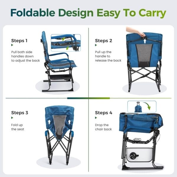 ALPHA CAMP Oversized Folding Camping Chairs High Backrest Reclining Director Heavy Duty Lawn Chairs for Adults Support 300 LBS Fishing Chairs with Large Side Table Cup Holders for Outdoor Fishing - Image 8