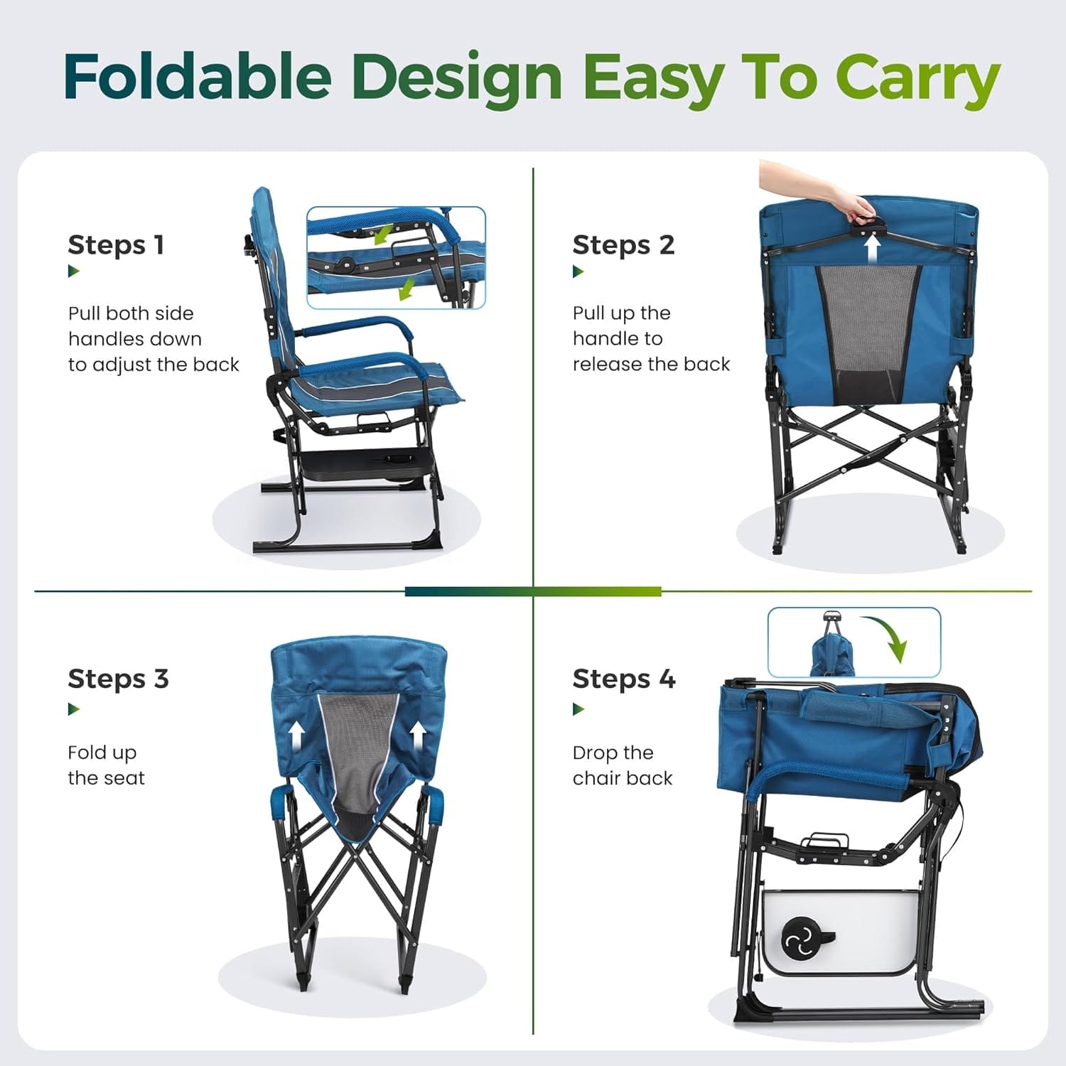 ALPHA CAMP Oversized Folding Camping Chairs High Backrest Reclining Director Heavy Duty Lawn Chairs for Adults Support 300 LBS Fishing Chairs with Large Side Table Cup Holders for Outdoor Fishing - Image 8