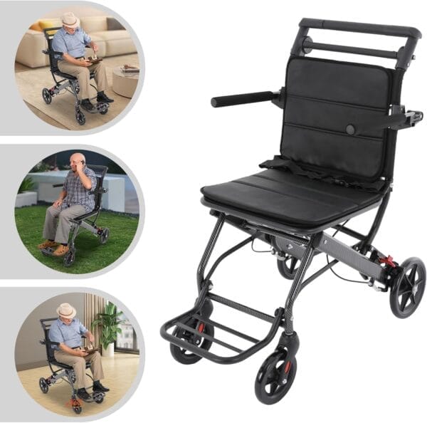 Portable Wheelchairs for Adults Lightweight Foldable, Transport Chair Transport Wheelchair Lightweight Foldable, Wheel Chair for Adults, Travel Wheelchair for Elderly, Folding Walker with Wheels - Image 8