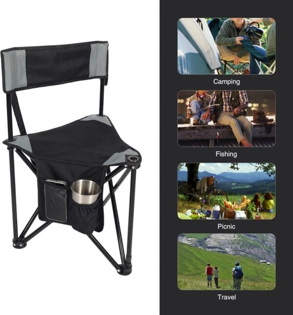 REDCAMP 2 Pack Tripod Camping Chairs Folding Lightweight, Portable 3 Legged Tripod Stool Seat with Backrest, Small Golf Chair Compact for Adults Fishing Hunting, Black - Image 8