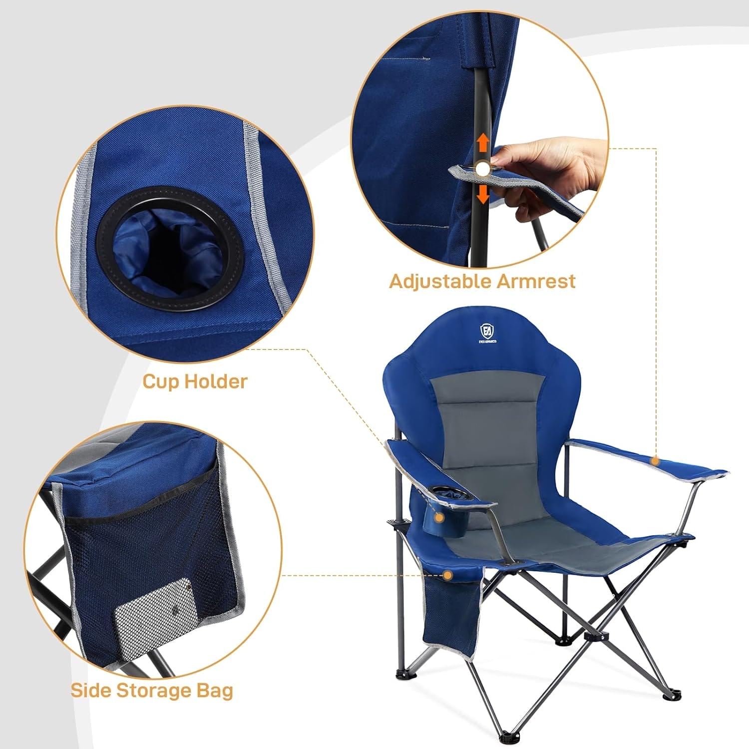 EVER ADVANCED Camping Chairs, Lawn Chairs Outdoor Sports Chairs, Folding Chair Camping Chairs for Adults, Supports 400lbs - Image 6
