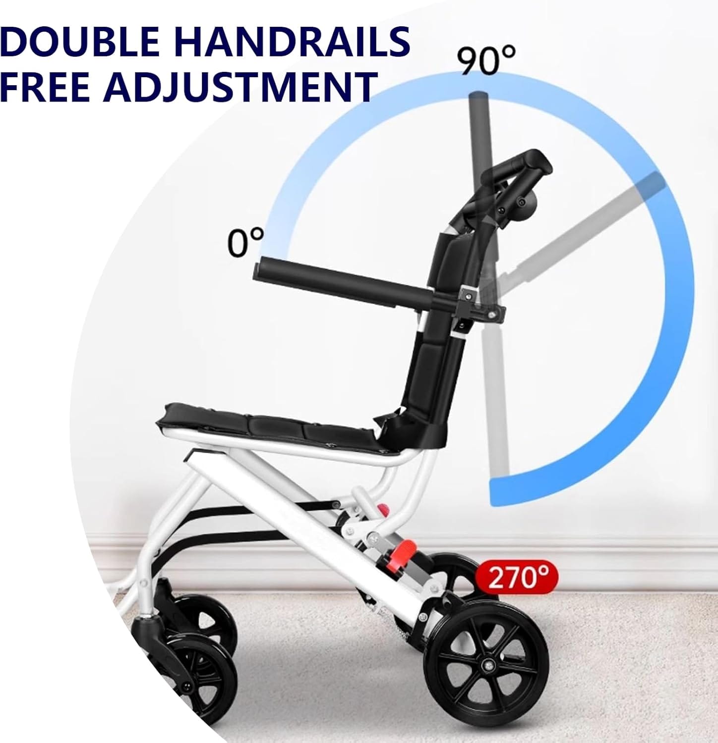 Folding Wheelchair, Portable Transit Travel Chair for Adults, Lightweight Transport Wheelchair with Adjustable Safety Strap Aluminum Frame PU Wheels, Ergonomic Design, for Adults and Seniors - Image 5