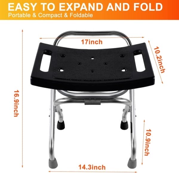 Folding Shower Seat, Stainless Eligible Shower Chair for Inside Shower, 400lbs Portable Travel Shower Stool, Safety Anti-Slip Bath Chair for Seniors, Disabled(Black) - Image 2