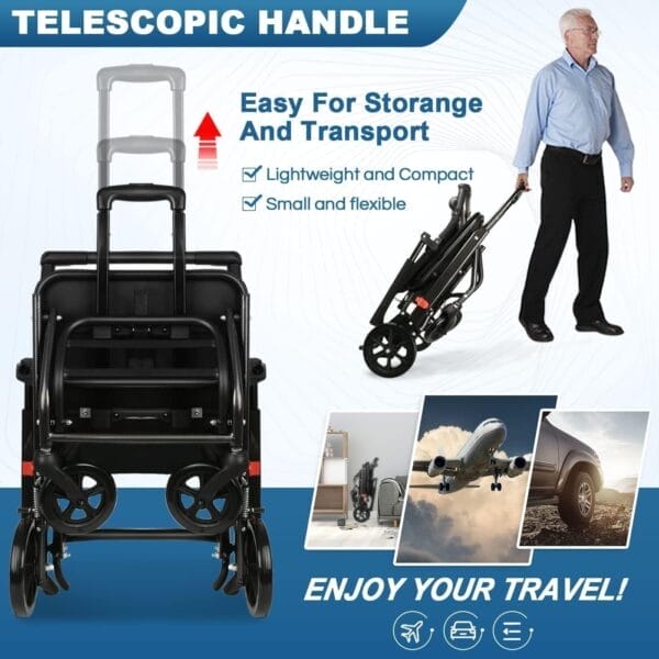 World's Lightest (Only 15lbs) Transport Wheelchairs with Telescopic Handle, Folding Transport Wheelchairs for Adults and Seniors Support 220lbs - Image 2